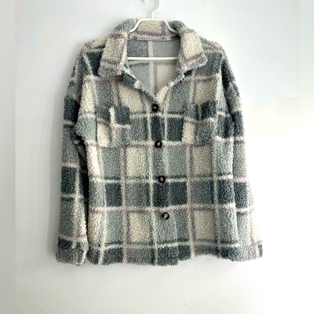 Fluffy sweater button up